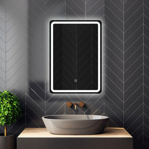 LED Bathroom Rectangle Mirror Front and Backlit Lighted Vanity Mirror with Dimmable Touch Button & Anti-Fog(Optional) Function Makeup Mirror with Light, Wall Mounted Smart Shaving Mirror with multi light option