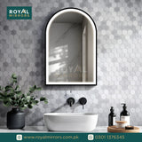 Framed LED Bathroom Arched Mirror  Backlit Lighted Vanity Mirror Home Décor with Dimmable Touch Button & Anti-Fog(Optional/On Demand) Function Makeup Mirror with Light, Wall Mounted Smart Shaving Mirror with multi light option