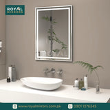 Framed LED Bathroom Rectangle Mirror  Front lit Lighted Vanity Mirror Home Décor with Dimmable Touch Button & Anti-Fog(Optional/On Demand) Function Makeup Mirror with Light, Wall Mounted Smart Shaving Mirror with multi light option