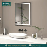 Framed LED Bathroom Rectangle Mirror  Front lit Lighted Vanity Mirror Home Décor with Dimmable Touch Button & Anti-Fog(Optional/On Demand) Function Makeup Mirror with Light, Wall Mounted Smart Shaving Mirror with multi light option