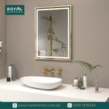 Framed LED Bathroom Rectangle Mirror  Front lit Lighted Vanity Mirror Home Décor with Dimmable Touch Button & Anti-Fog(Optional/On Demand) Function Makeup Mirror with Light, Wall Mounted Smart Shaving Mirror with multi light option