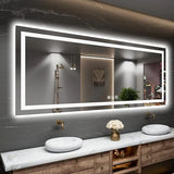 LED Bathroom Rectangle Mirror Front and Backlit Lighted Vanity Mirror Home Decor with Dimmable Touch Button & Anti-Fog Function Makeup Mirror with Light, Wall Mounted Smart Shaving Mirror with multi light option