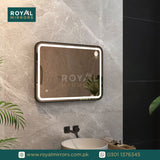 Framed LED Bathroom Rectangle Mirror Front lit Lighted Vanity Mirror Home Décor with Dimmable Touch Button & Anti-Fog(Optional/On Demand) Function Makeup Mirror with Light, Wall Mounted Smart Shaving Mirror with multi light option