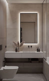 Framed LED Bathroom Rectangle Mirror  Backlit Lighted Vanity Mirror Home Decor with Dimmable Touch Button & Anti-Fog(Optional/On Demand) Function Makeup Mirror with Light, Wall Mounted Smart Shaving Mirror with multi light option