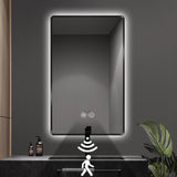 Framed LED Bathroom Rectangle Mirror  Backlit Lighted Vanity Mirror Home Decor with Dimmable Touch Button & Anti-Fog(Optional/On Demand) Function Makeup Mirror with Light, Wall Mounted Smart Shaving Mirror with multi light option
