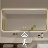 Framed LED Bathroom Rectangle Mirror  Backlit Lighted Vanity Mirror Home Decor with Dimmable Touch Button & Anti-Fog(Optional/On Demand) Function Makeup Mirror with Light, Wall Mounted Smart Shaving Mirror with multi light option