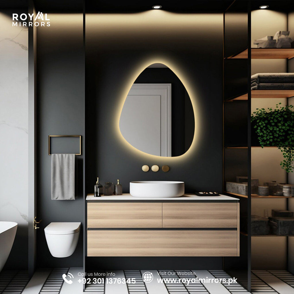 Irregular Led Lighted Mirror for Bathroom, Asymmetrical Vanity Mirror with Lights, Washbasin Backlit Led Illuminated Wall Mirror, LED Mirrors, Bathroom Mirror