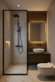 Framed LED Bathroom Rectangle Mirror  Backlit Lighted Vanity Mirror Home Decor with Dimmable Touch Button & Anti-Fog(Optional/On Demand) Function Makeup Mirror with Light, Wall Mounted Smart Shaving Mirror with multi light option
