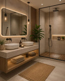 Framed LED Bathroom Rectangle Mirror  Backlit Lighted Vanity Mirror Home Decor with Dimmable Touch Button & Anti-Fog(Optional/On Demand) Function Makeup Mirror with Light, Wall Mounted Smart Shaving Mirror with multi light option