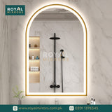 Framed LED Bathroom Arched Mirror  Backlit Lighted Vanity Mirror Home Décor with Dimmable Touch Button & Anti-Fog(Optional/On Demand) Function Makeup Mirror with Light, Wall Mounted Smart Shaving Mirror with multi light option