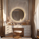 Smart Round Touch LED Mirror with Light Illuminated Wall Mounted Vanity Mirror with Dimmer Touch Switch Mirror, Waterproof Circle Lighted Vanity Mirror