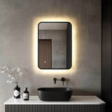 Framed LED Bathroom Rectangle Mirror  Backlit Lighted Vanity Mirror Home Decor with Dimmable Touch Button & Anti-Fog(Optional/On Demand) Function Makeup Mirror with Light, Wall Mounted Smart Shaving Mirror with multi light option