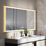Framed LED Bathroom Rectangle Mirror  Backlit Lighted Vanity Mirror Home Decor with Dimmable Touch Button & Anti-Fog(Optional/On Demand) Function Makeup Mirror with Light, Wall Mounted Smart Shaving Mirror with multi light option