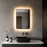 Framed LED Bathroom Rectangle Mirror  Backlit Lighted Vanity Mirror Home Decor with Dimmable Touch Button & Anti-Fog(Optional/On Demand) Function Makeup Mirror with Light, Wall Mounted Smart Shaving Mirror with multi light option