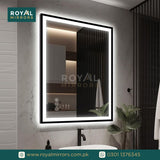 Framed LED Bathroom Rectangle Mirror  Backlit Lighted Vanity Mirror Home Decor with Dimmable Touch Button & Anti-Fog(Optional/On Demand) Function Makeup Mirror with Light, Wall Mounted Smart Shaving Mirror with multi light option