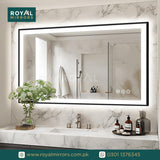 Framed LED Bathroom Rectangle Mirror  Backlit Lighted Vanity Mirror Home Decor with Dimmable Touch Button & Anti-Fog(Optional/On Demand) Function Makeup Mirror with Light, Wall Mounted Smart Shaving Mirror with multi light option